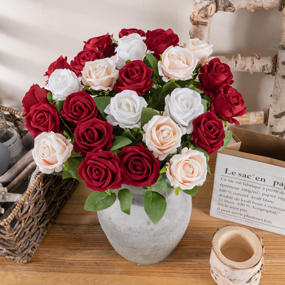 CL001001-INS pearl flannelette rose simulation flower manufacturers home decoration festival wedding wall plant wall false flower