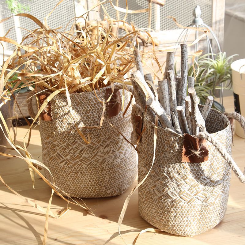 CL005009-Flower basket Natural straw flower cylinder vase storage basket decoration American country table top craft