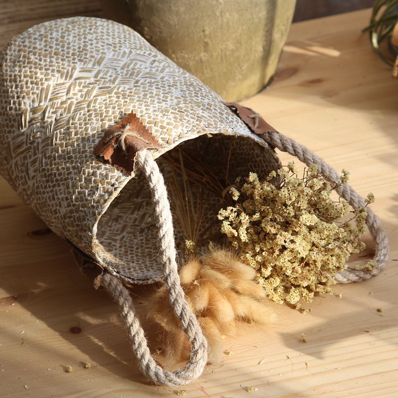 CL005009-Flower basket Natural straw flower cylinder vase storage basket decoration American country table top craft