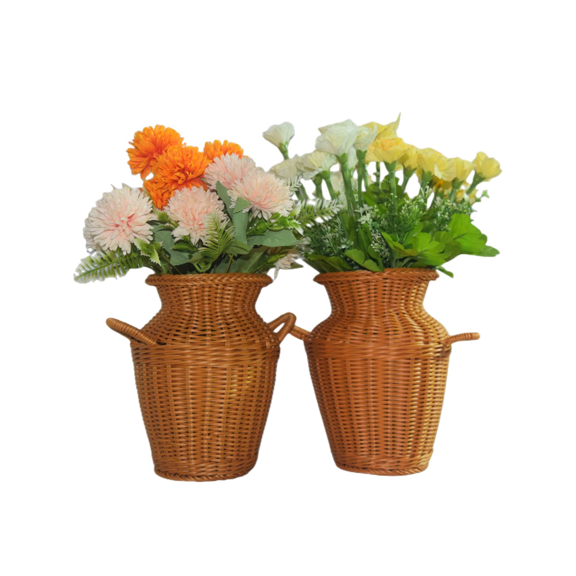 CL005007-Imitation rattan pure hand-woven hand-held binaural pot retro storage vase with dried flowers anti-real flowers living room decoration
