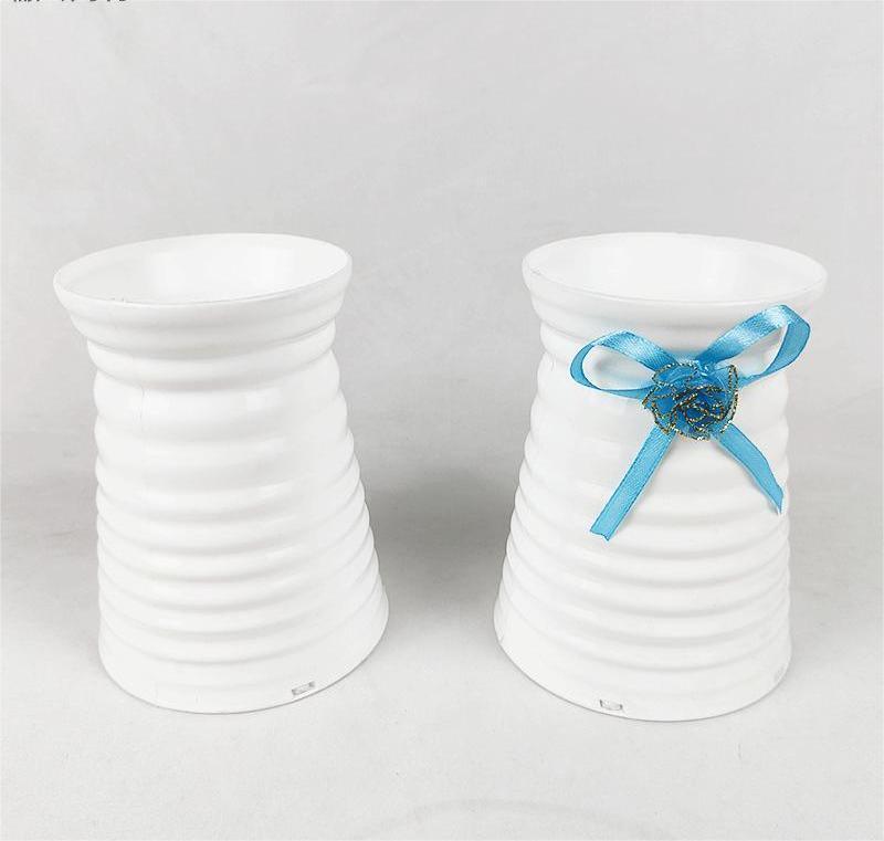 CL005001-Fashion simple imitation ceramic plastic vase dried flower arrangement container crafts white plastic thread vase wholesale