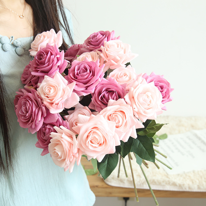 CL001001-Rose artificial flower fake flower wholesale hand-held flower home decoration