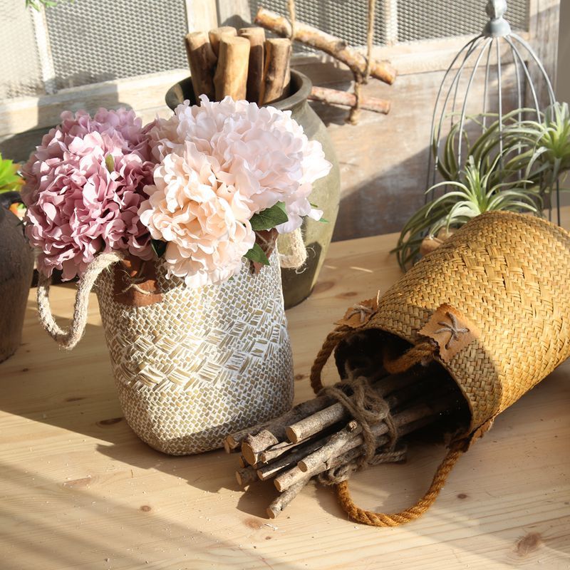 CL005009-Flower basket Natural straw flower cylinder vase storage basket decoration American country table top craft