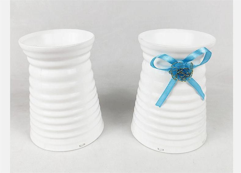 CL005001-Fashion simple imitation ceramic plastic vase dried flower arrangement container crafts white plastic thread vase wholesale