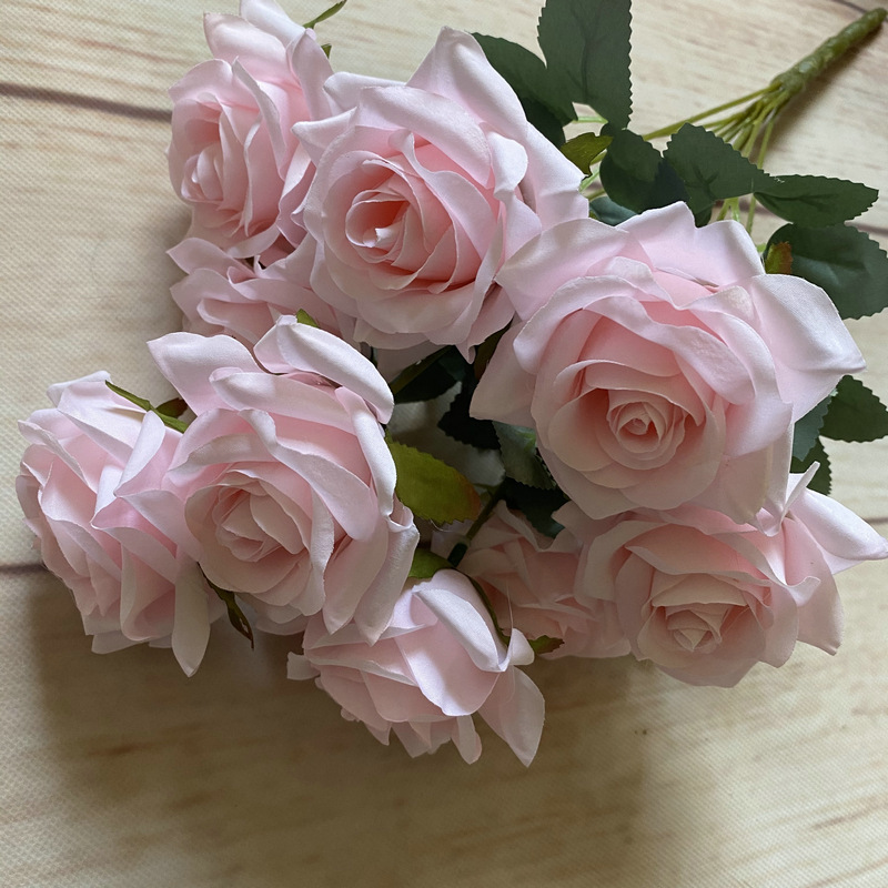 CL001050-artificial flower artificial rose 9 head Coated silk screen simulation rose home table bedroom fake flower decoration decoration wedding wedding set flowers