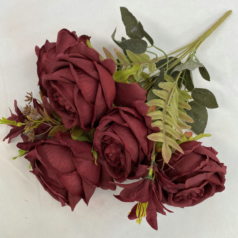 CL001051-artificial flower artificial rose 9 head Lily rose Coated silk screen simulation rose home table bedroom fake flower decoration decoration wedding wedding set flowers