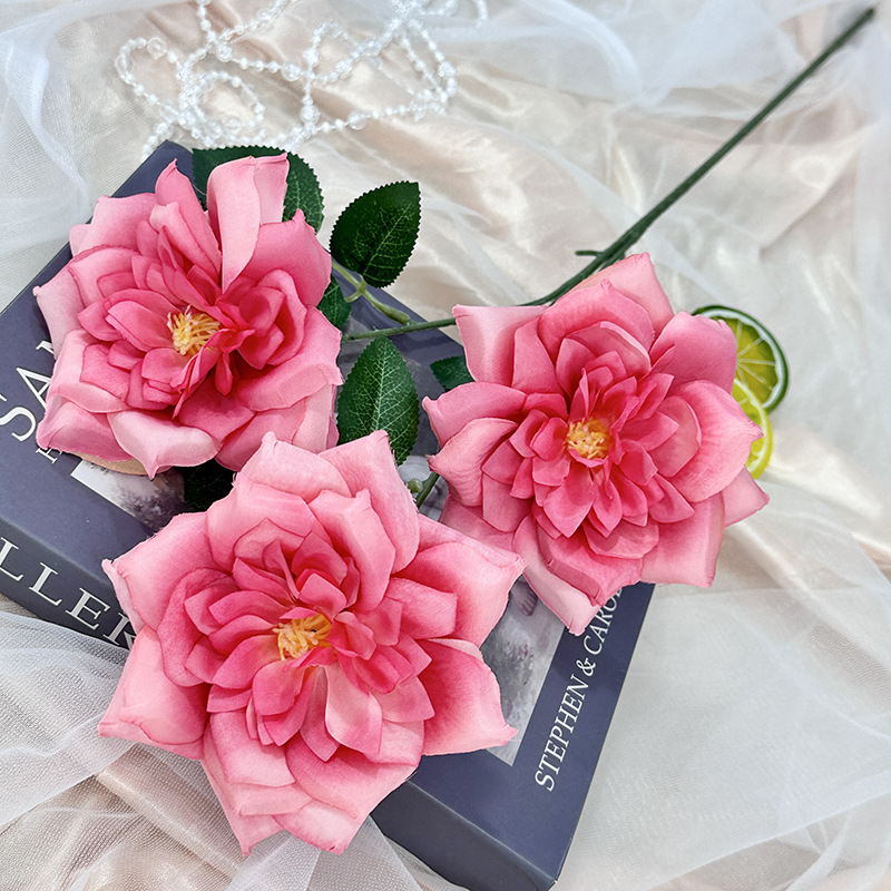 CL001063-artificial flower artificial rose 3-head elegance rose Coated silk screen simulation rose home table bedroom fake flower decoration decoration wedding wedding set flowers