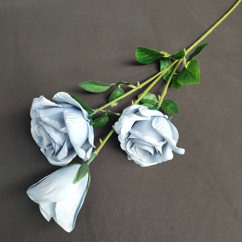 CL001067-artificial flower artificial rose 3 head emerald roses rose Coated silk screen simulation rose home table bedroom fake flower decoration decoration wedding wedding set flowers