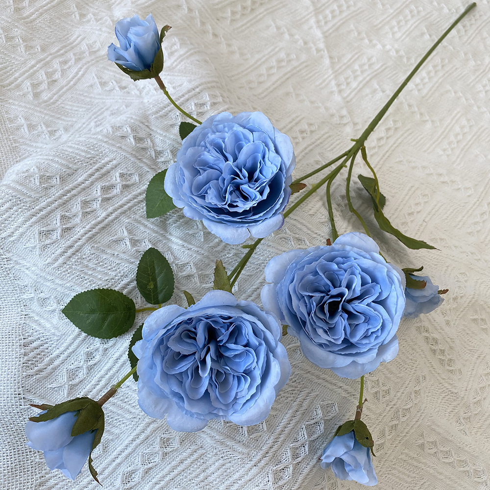 CL001060-artificial flower artificial rose7 head Austin rose rose Coated silk screen simulation rose home table bedroom fake flower decoration decoration wedding wedding set flowers