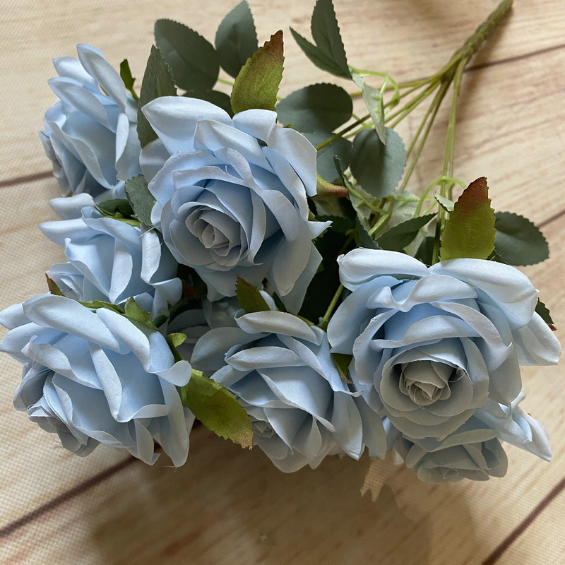CL001050-artificial flower artificial rose 9 head Coated silk screen simulation rose home table bedroom fake flower decoration decoration wedding wedding set flowers