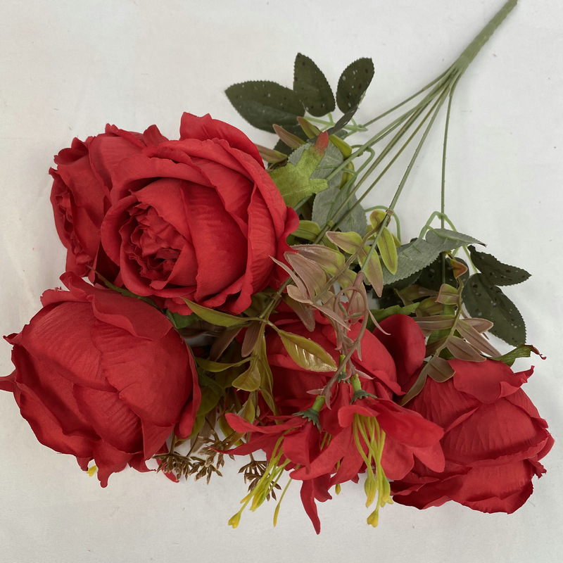 CL001051-artificial flower artificial rose 9 head Lily rose Coated silk screen simulation rose home table bedroom fake flower decoration decoration wedding wedding set flowers