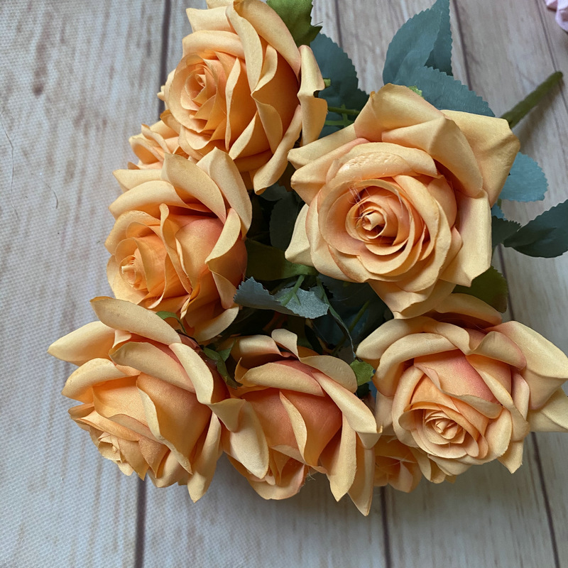 CL001050-artificial flower artificial rose 9 head Coated silk screen simulation rose home table bedroom fake flower decoration decoration wedding wedding set flowers