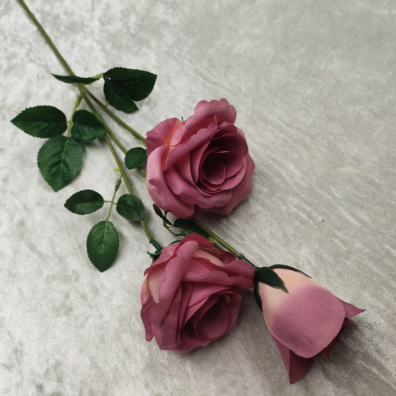CL001067-artificial flower artificial rose 3 head emerald roses rose Coated silk screen simulation rose home table bedroom fake flower decoration decoration wedding wedding set flowers