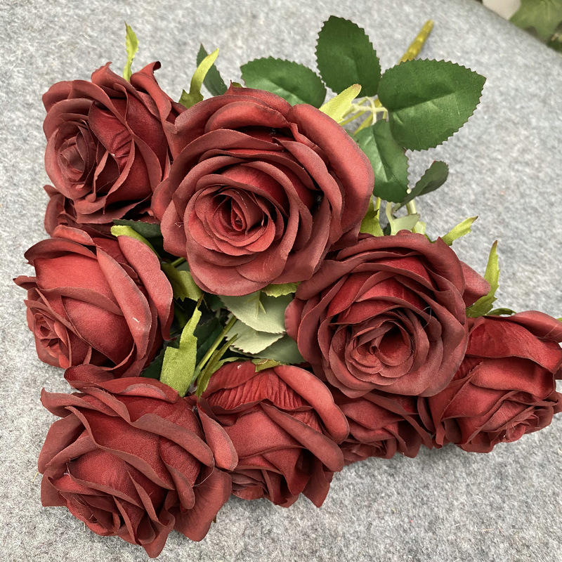 CL001048-artificial flower artificial rose 9 head rose home table bedroom fake flower decoration decoration wedding wedding set flowers 