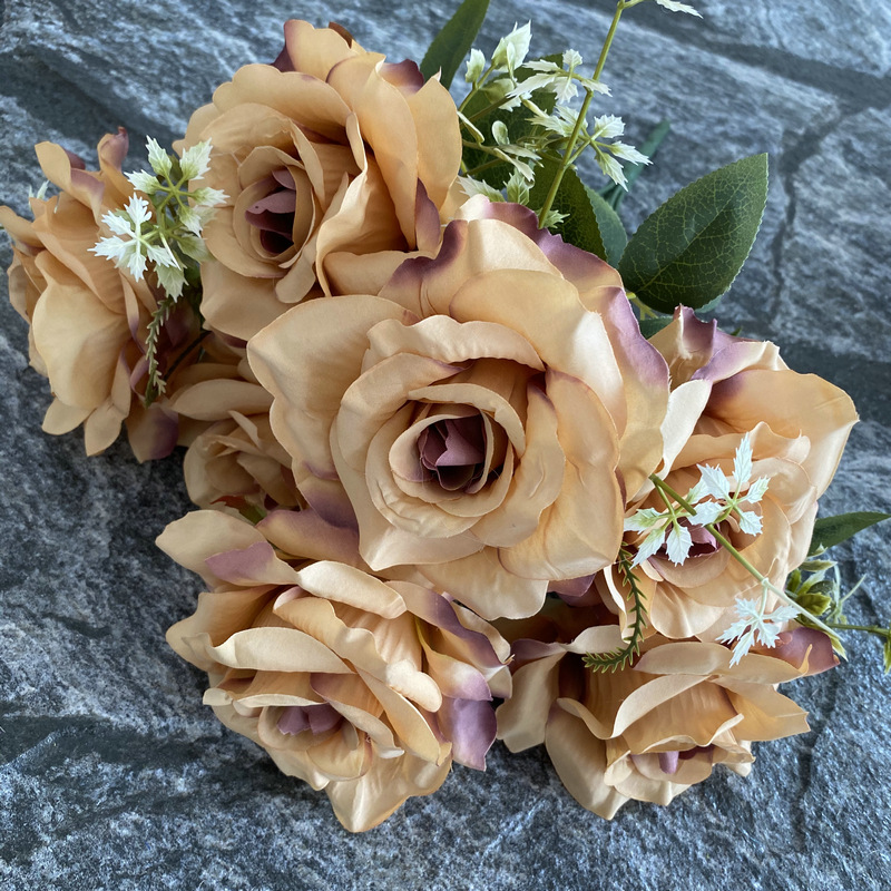 CL001057-artificial flower artificial rose 7 head large phoenix rose rose Coated silk screen simulation rose home table bedroom fake flower decoration decoration wedding wedding set flowers