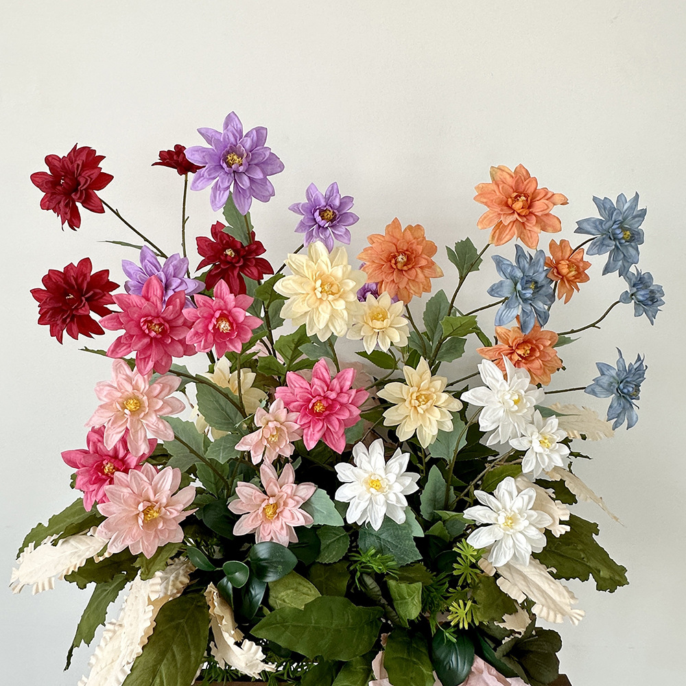 CL001073-artificial flower 4 heads dahlia flower Coated silk screen simulation rose home table bedroom fake flower decoration decoration wedding wedding set flowers