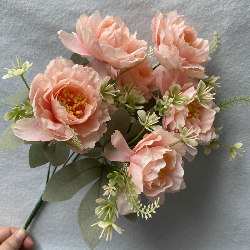 CL001029-New 6-head bobo peony flower row fence wedding interior decoration artificial simulation wedding decoration fake flower plant