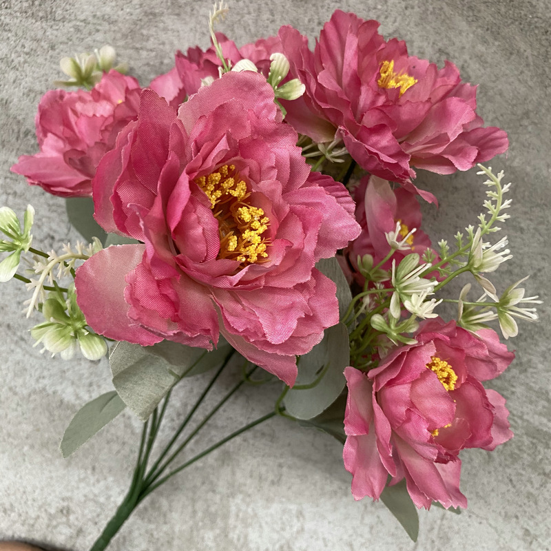 CL001029-New 6-head bobo peony flower row fence wedding interior decoration artificial simulation wedding decoration fake flower plant