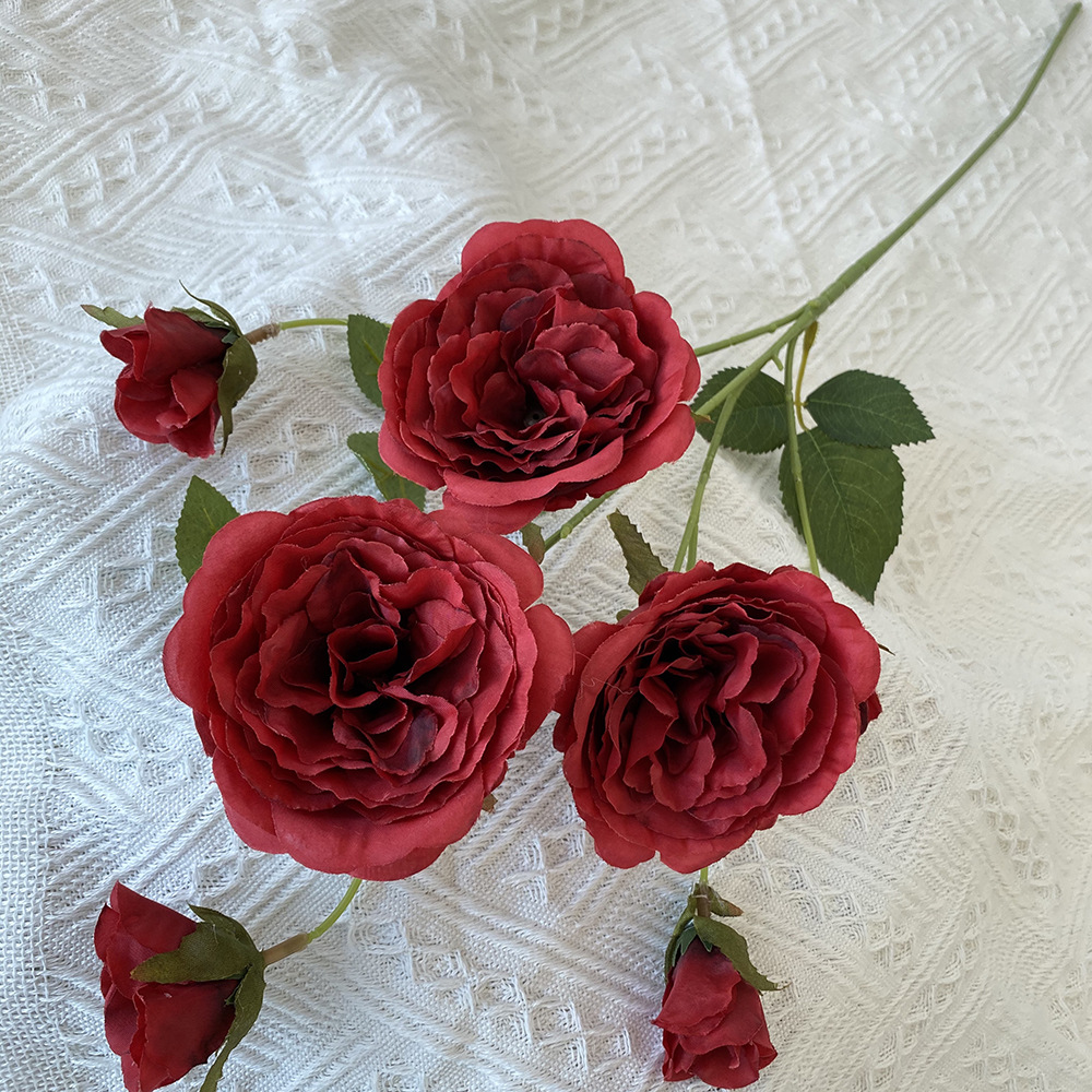 CL001060-artificial flower artificial rose7 head Austin rose rose Coated silk screen simulation rose home table bedroom fake flower decoration decoration wedding wedding set flowers