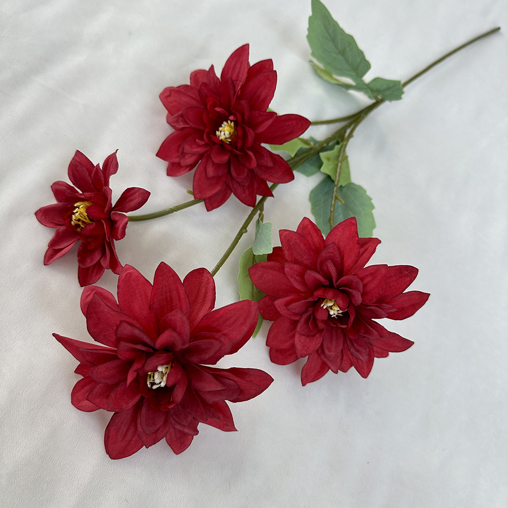 CL001073-artificial flower 4 heads dahlia flower Coated silk screen simulation rose home table bedroom fake flower decoration decoration wedding wedding set flowers