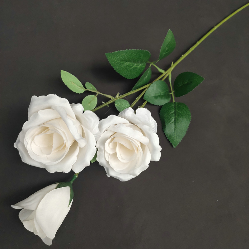 CL001067-artificial flower artificial rose 3 head emerald roses rose Coated silk screen simulation rose home table bedroom fake flower decoration decoration wedding wedding set flowers